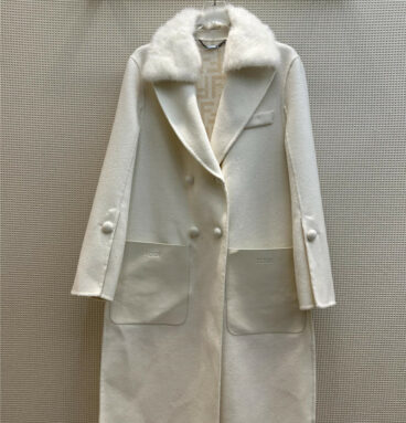fendi two-pocket mink collar wool and cashmere coat