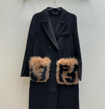 fendi lapel long woolen coat