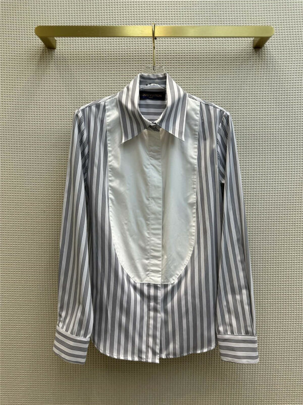 louis vuitton LV contrast stitching lapel striped shirt