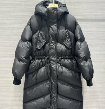 Hermès hooded drawstring waist long down jacket