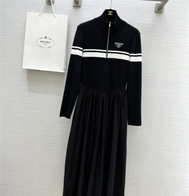 prada new black and white striped contrast knitted dress
