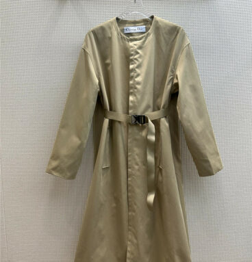 dior round neck khaki functional buttoned trench coat