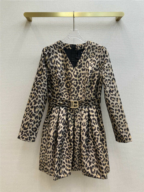 Balmain V-neck leopard print dress