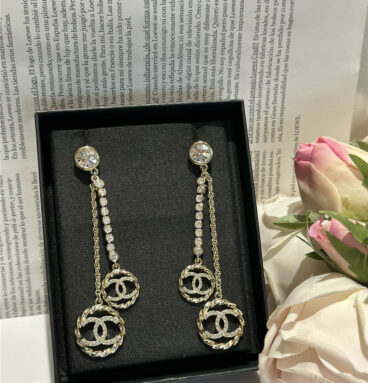 chanel double C hollow round chain earrings
