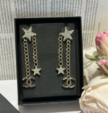 chanel double c star chain earrings