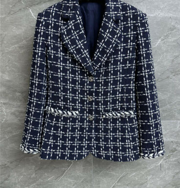 chanel blue and white tweed jacket
