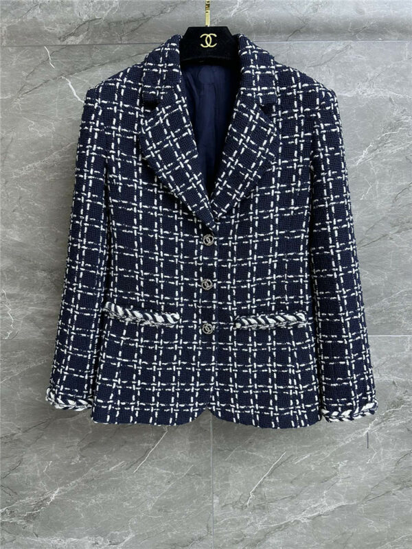 chanel blue and white tweed jacket