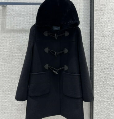 prada handmade fur hooded double-sided cashmere coat
