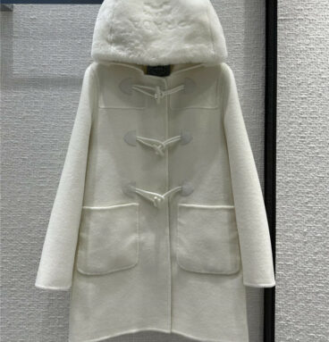 prada handmade fur hooded double-sided cashmere coat