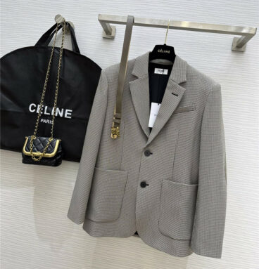 celine new wool houndstooth silhouette suit jacket