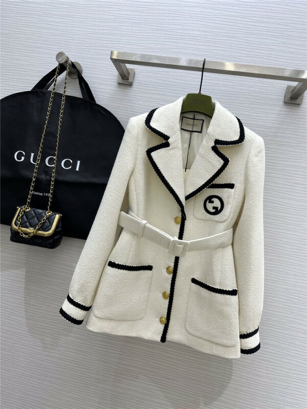 gucci new fashionable retro tweed mid-length jacket