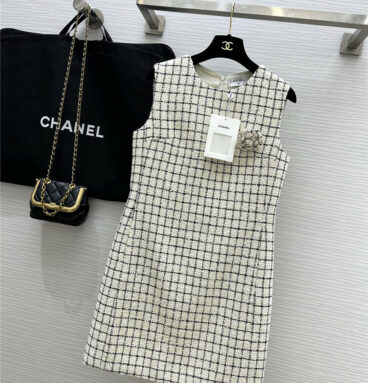 chanel double pocket check sleeveless vest dress