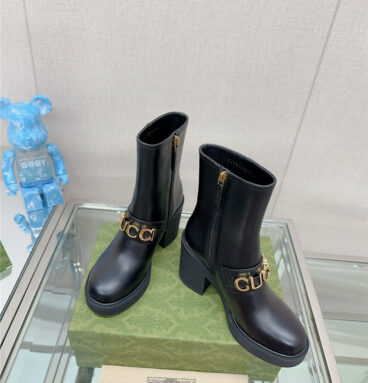 gucci metal letter buckle high heel boots