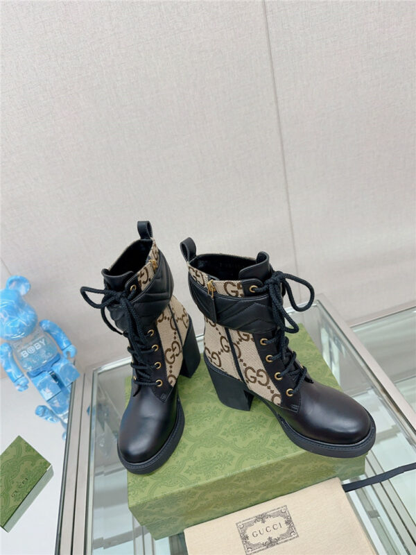 gucci double G buckle lace-up high heel boots