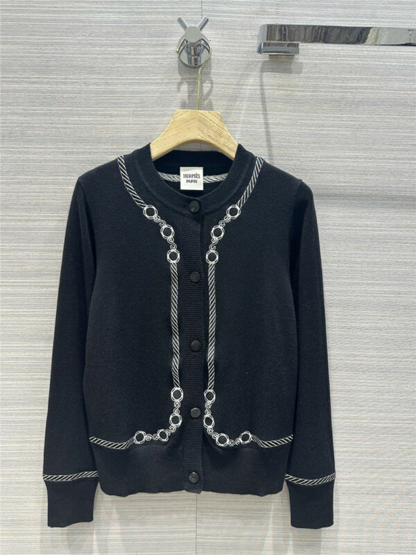 Hermès new chain-knot embroidered wool knitted cardigan