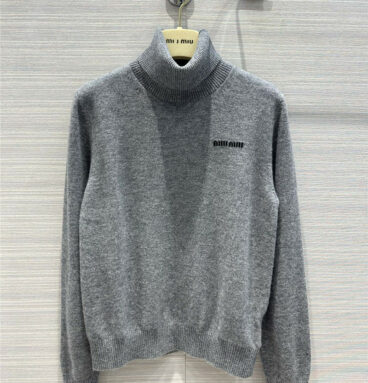 miumiu intarsia letter logo cashmere turtleneck sweater