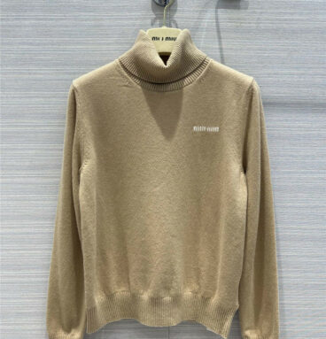 miumiu intarsia letter logo cashmere turtleneck sweater