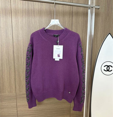 chanel sequined double C-sleeve pullover sweater