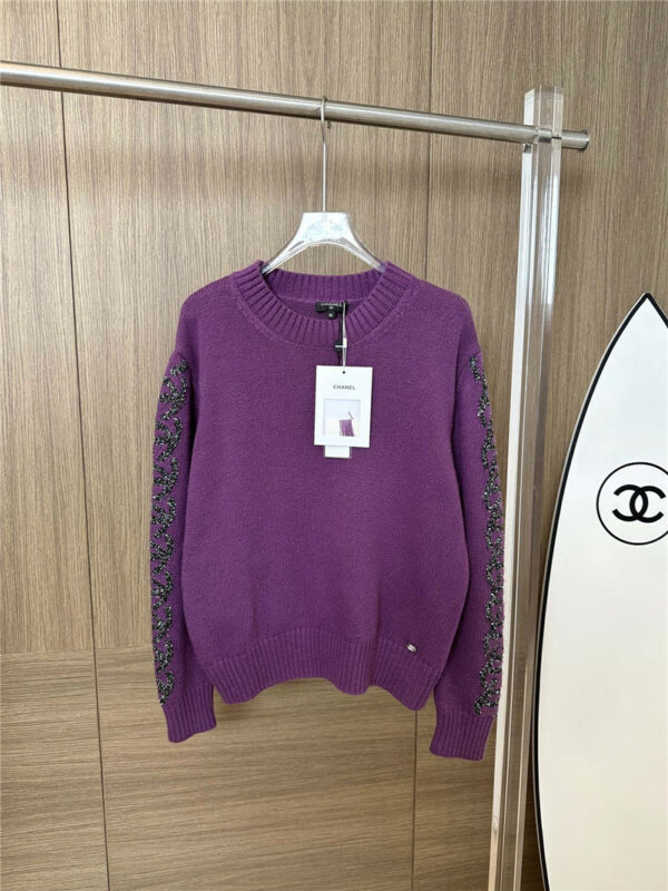 chanel sequined double C-sleeve pullover sweater