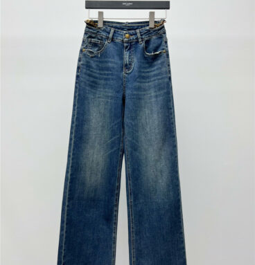 celine chain-embellished open-waist straight-leg jeans