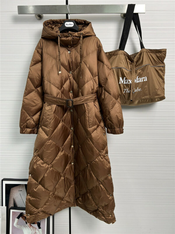 MaxMara diamond quilted hooded waist long goose down jacket