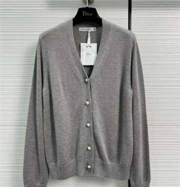 dior pearl button premium gray knitted cardigan