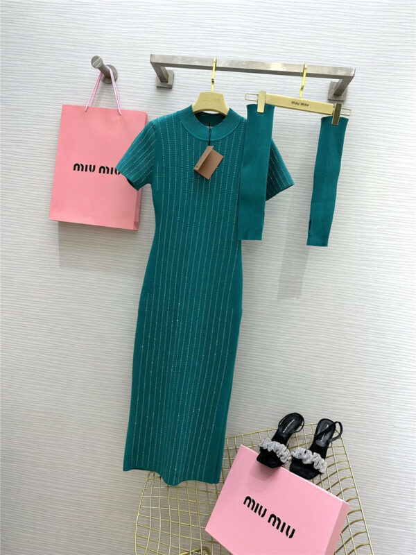miumiu diamond-embellished short-sleeved wool dress