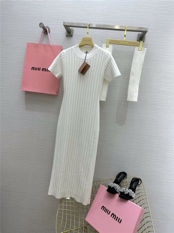 miumiu diamond-embellished short-sleeved wool dress