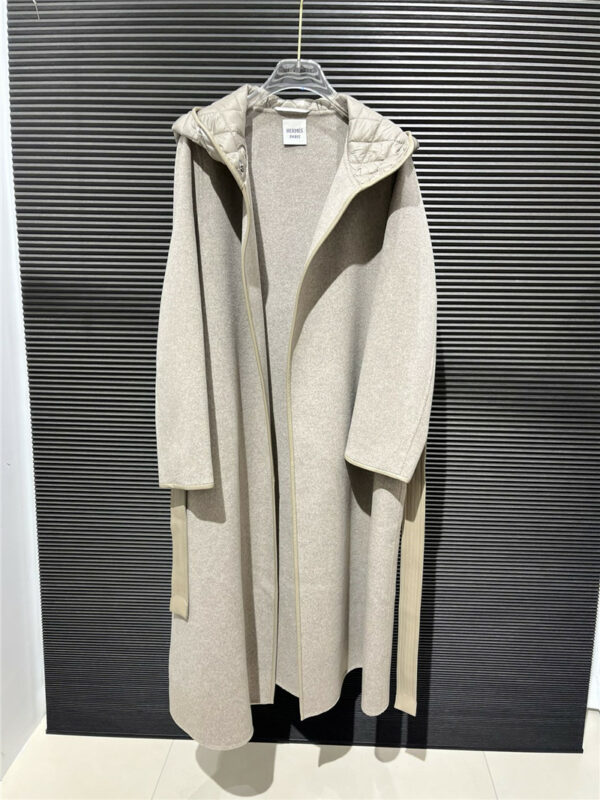 Hermès patchwork down hooded cashmere coat