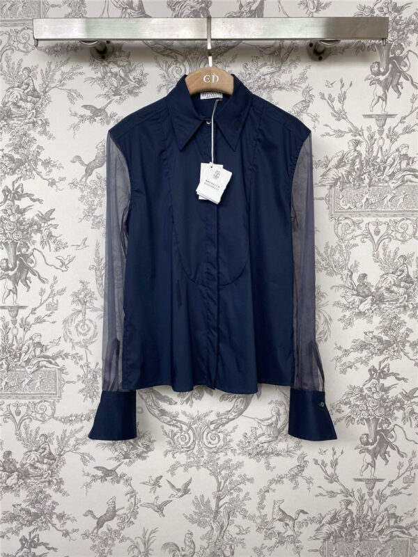 Brunello Cucinelli new organza patchwork sleeve shirt