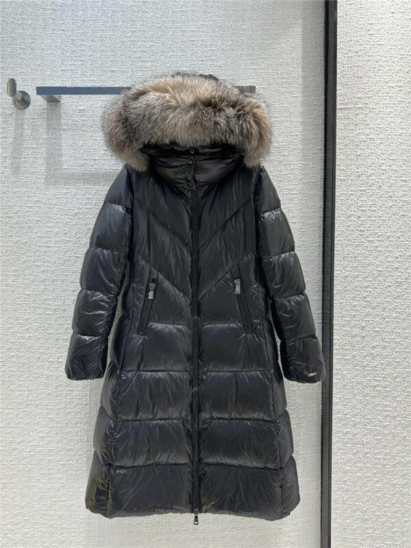moncler Ribafur glossy hooded long down jacket