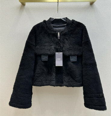 fendi stand collar short wool shearling coat