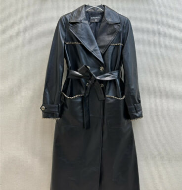 chanel lambskin double breasted trench coat with collar