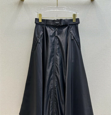 prada belted letter pleated long skirt
