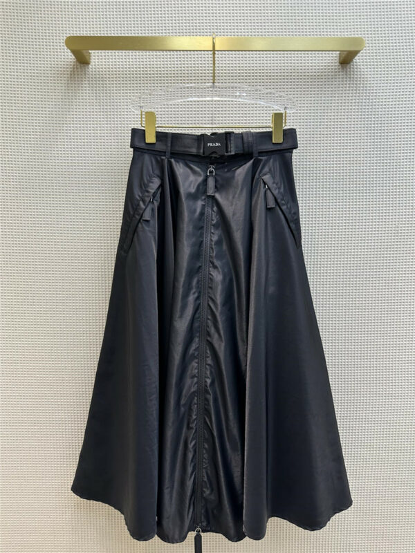prada belted letter pleated long skirt