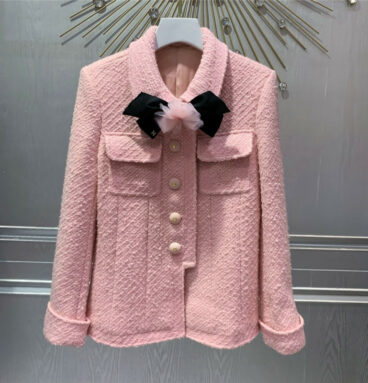 chanel bow pink wool coat