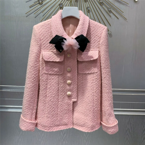chanel bow pink wool coat