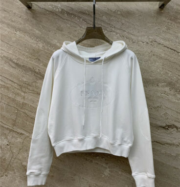 prada white embroidered hooded sweatshirt