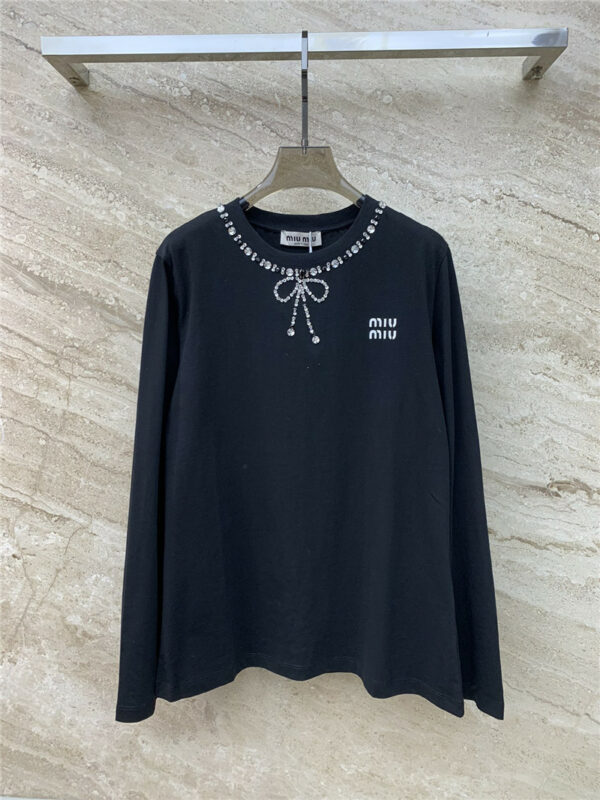 miumiu round neck diamond printed chest long sleeve T-shirt
