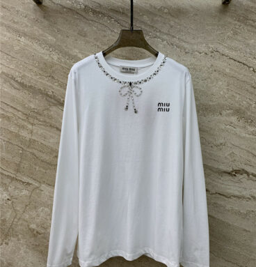 miumiu round neck diamond printed chest long sleeve T-shirt