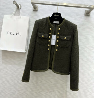 celine double pocket embellished woven jacket