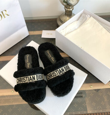 dior embroidered fur slippers