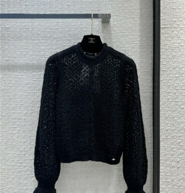 chanel hollow crochet lantern sleeve sweater