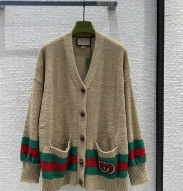 gucci Maillard vibe khaki V-neck knitted cardigan
