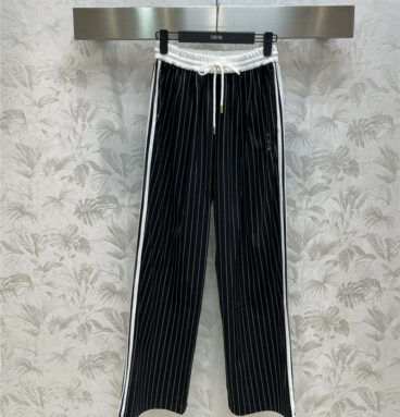 dior elastic waist striped wide leg pants