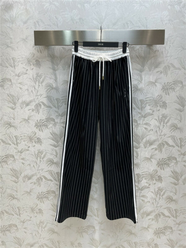 dior elastic waist striped wide leg pants