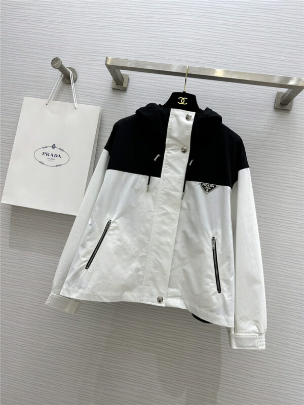 prada black and white color block hooded jacket