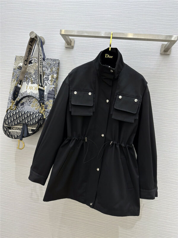 dior drawstring waist silhouette stand collar trench coat