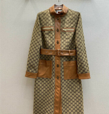 gucci new GG jacquard leather long-sleeved coat