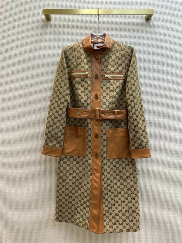 gucci new GG jacquard leather long-sleeved coat